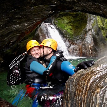 Happy canyoning couple
