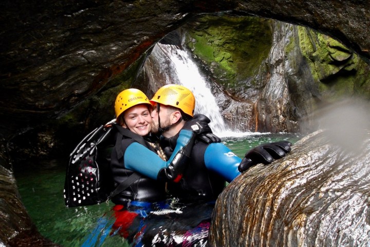 Happy canyoning couple