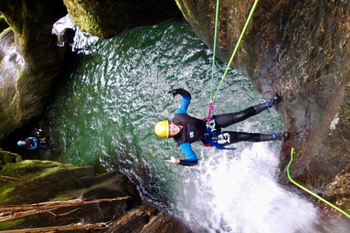 Abseiling down the canyon