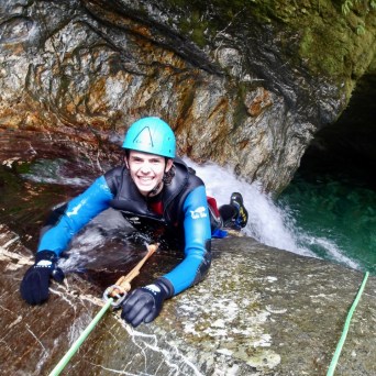 Abseiling down the canyon