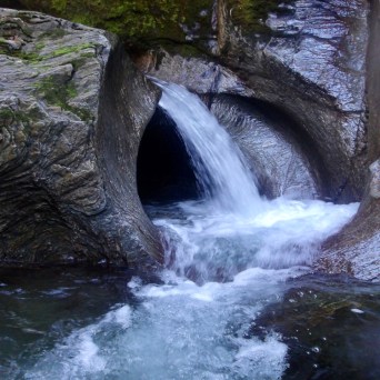 Carved rocks and water flowing