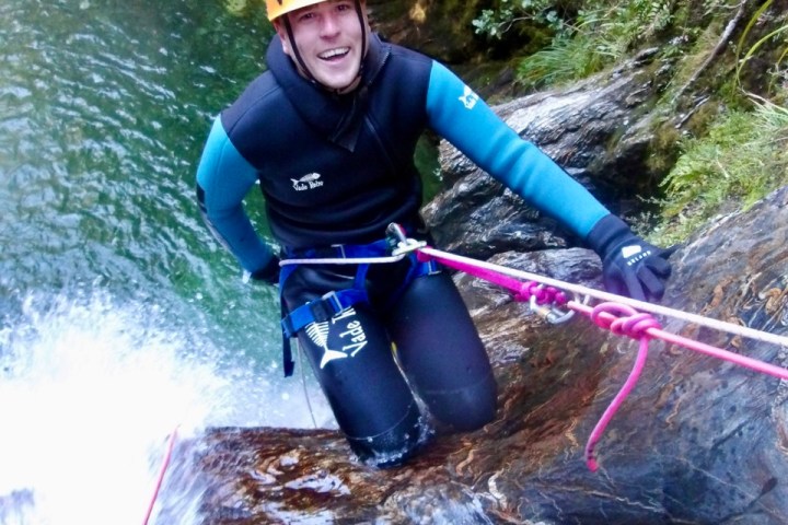 Ready to abseil down the waterfall