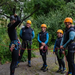 a group of people getting a safety breifing