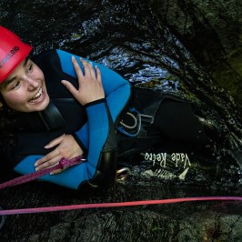 A person ready to do a slide