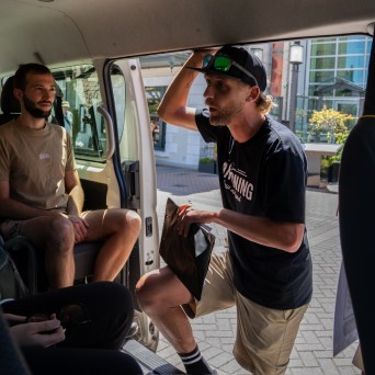 A group of people checking in for the tour