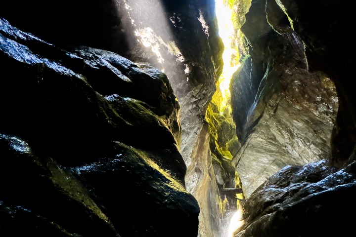 a waterfall in the dark