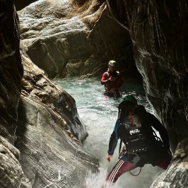 Walking through the crystal clear water