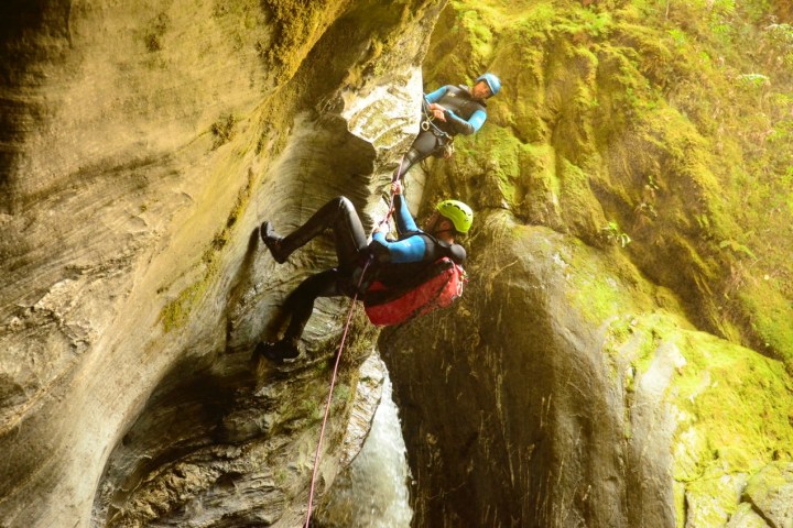 Abseiling down the canyon