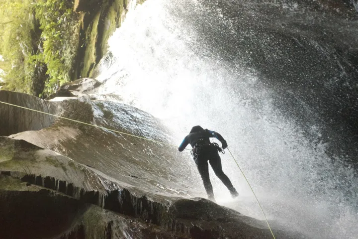 Epic abseil in the canyon