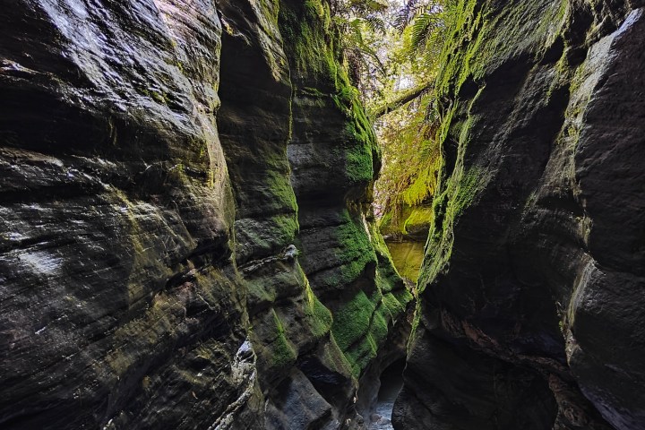a waterfall with trees in the background