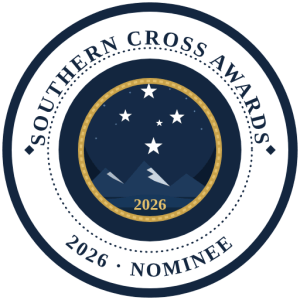 Emblem for Southern Cross Awards 2026 Nominee with stars and mountains.